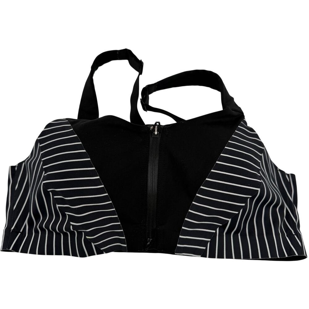 Victoria's Secret Black and White Striped Front-Zip Sports Bra